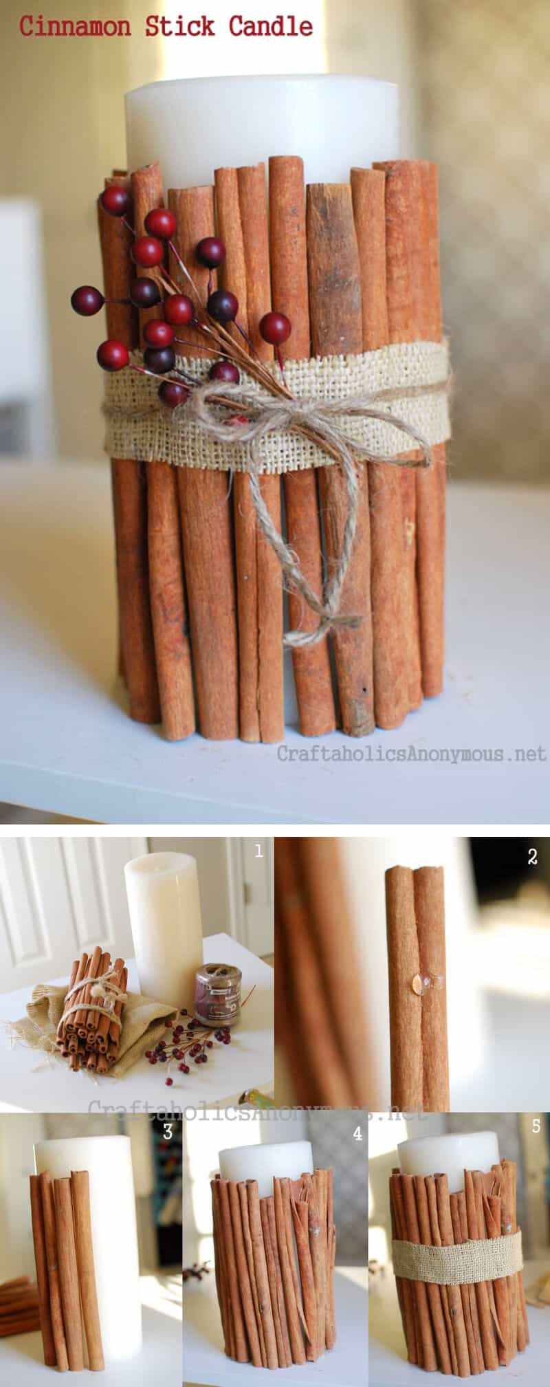 Cinnamon Stick Decorated Candle
