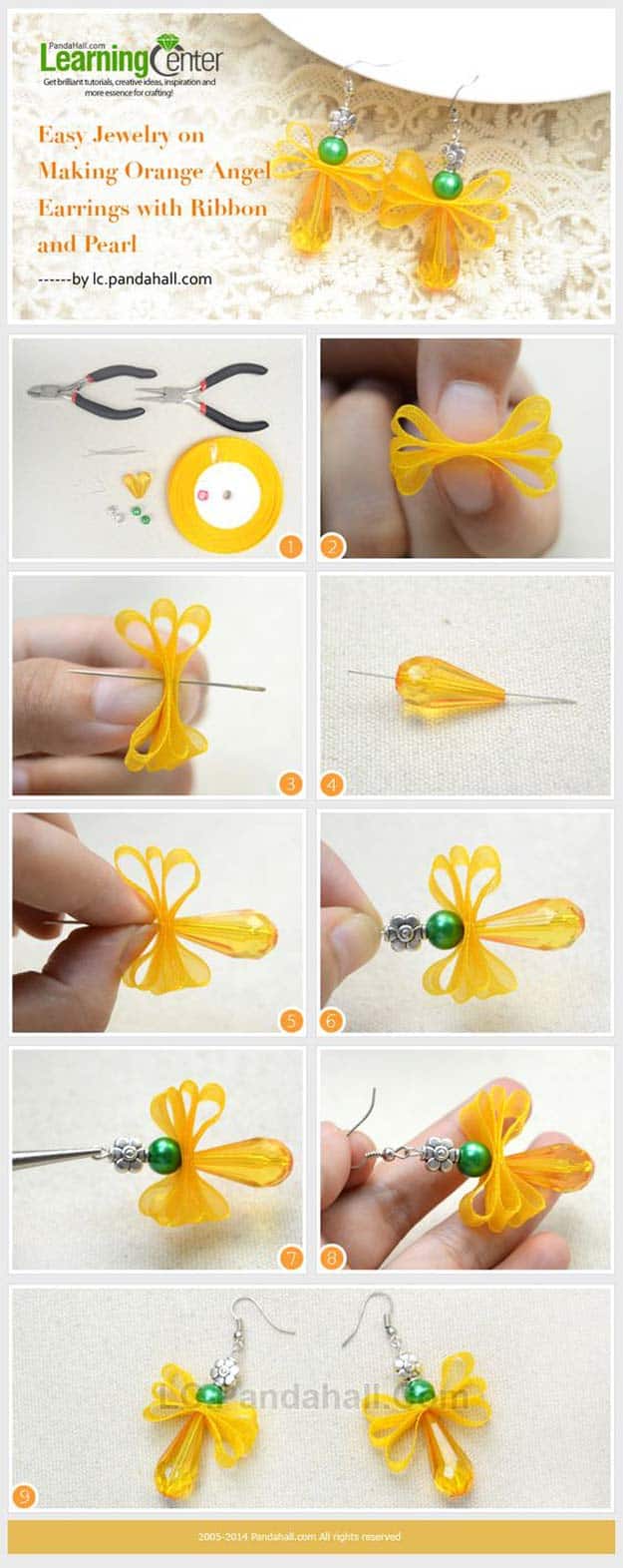 Create Orange Angel Earrings with Ribbon and Pearl