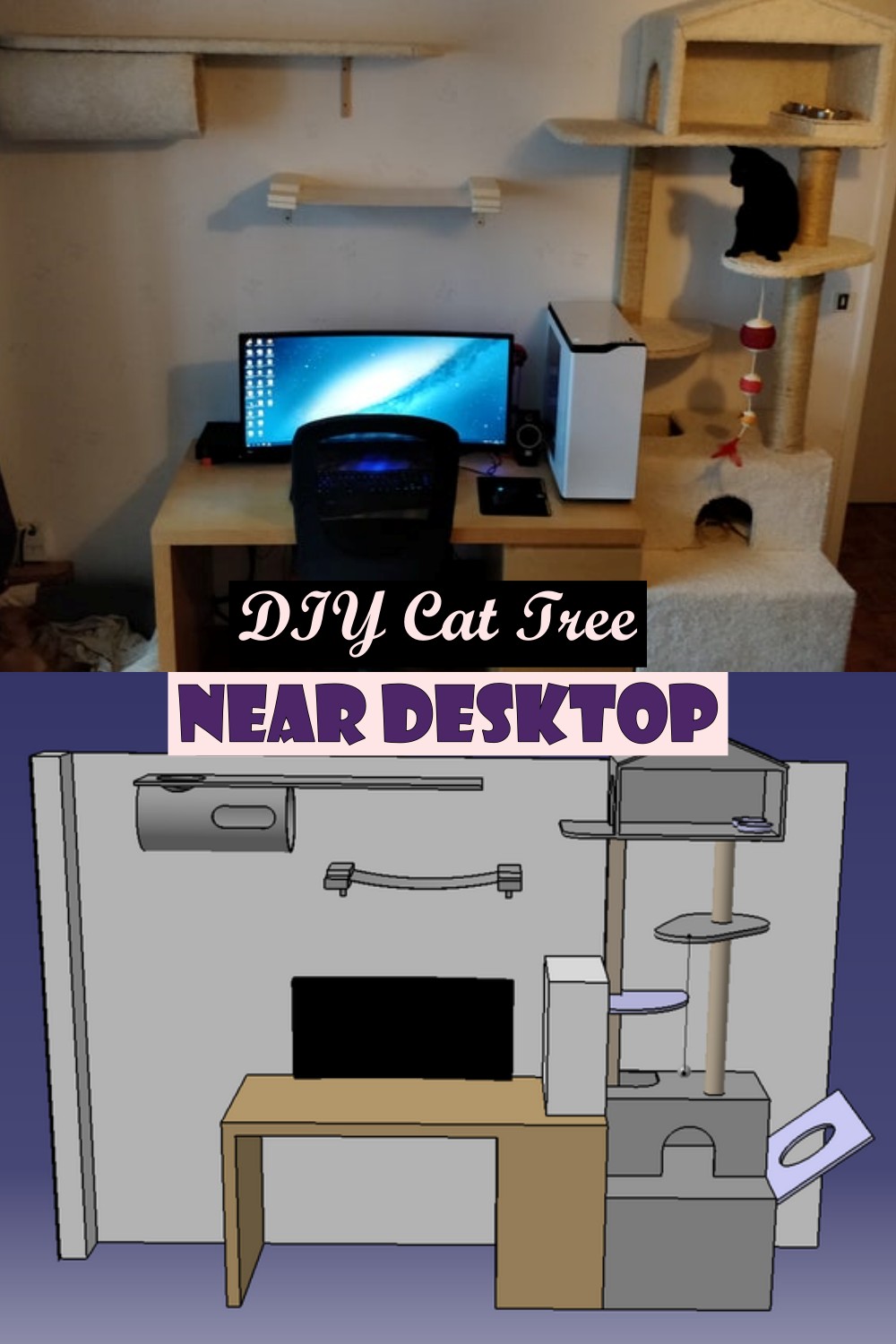 DIY Cat Tree Near Desktop
