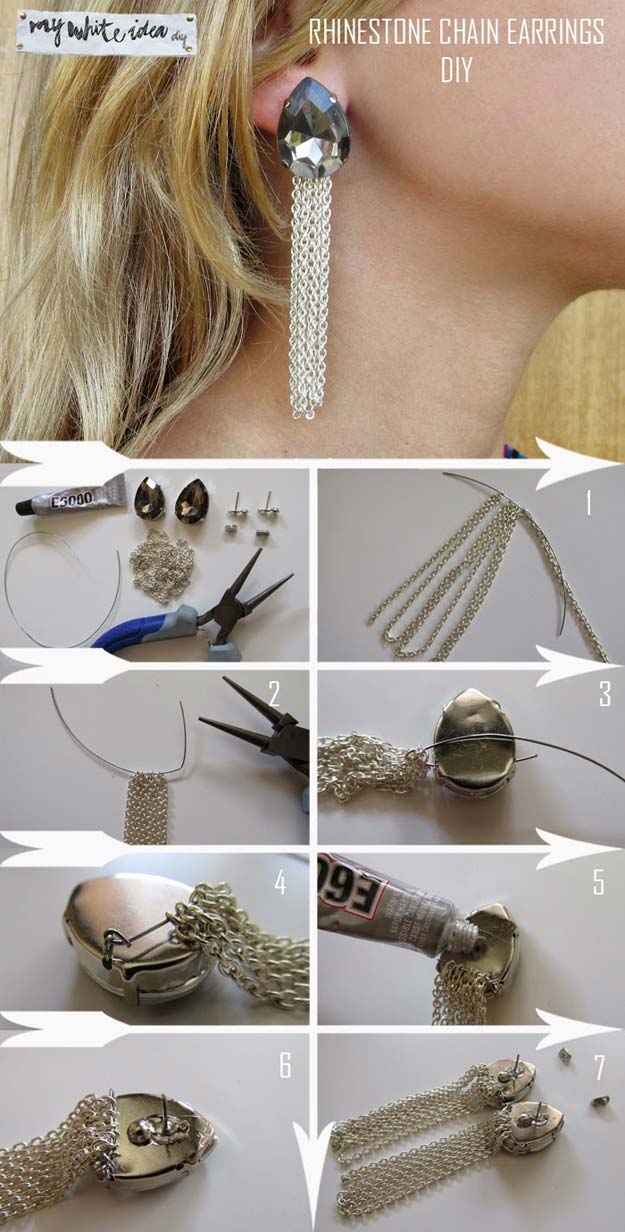 DIY Rhinestones Chain Earrings
