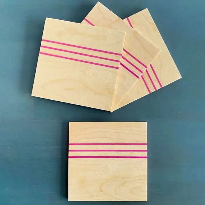 Wood Coasters With Dyed Veneer Stripes